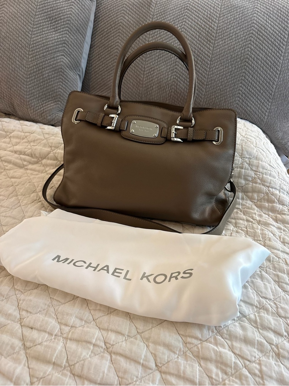 Michael Kors Olive Green Pebbled Leather Satchel